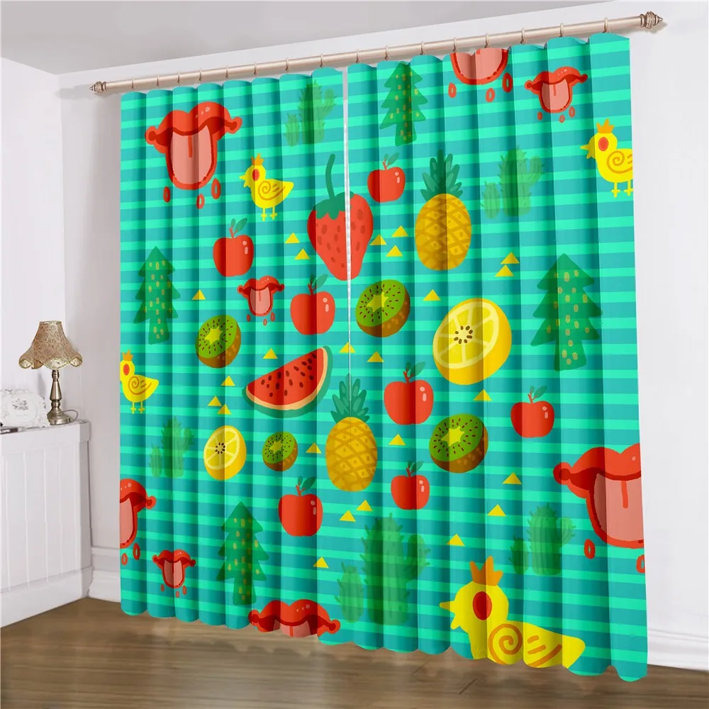 

2 Panels Strawberry/Banana/Watermelon Window Curtains Cartoon Fruits Window Treatments 3D Print Window Drapes Colorful Curtain