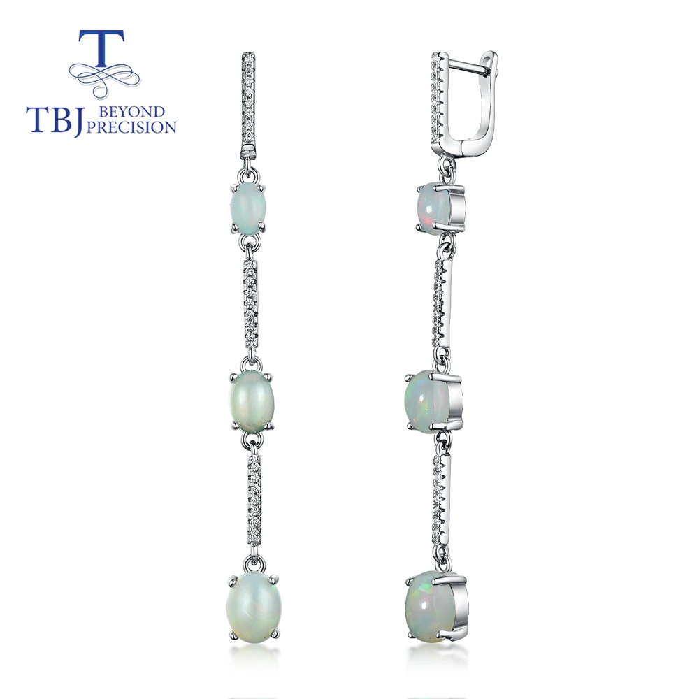 Длинные Стильные серьги с опалом из натурального серебра 925 пробы ювелирные