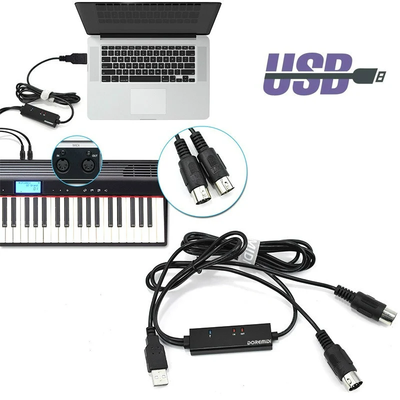 DOREMiDi миди USB зарядный кабель конвертер со световым индикатором FTP Proceesing чип MTU-10 OTG