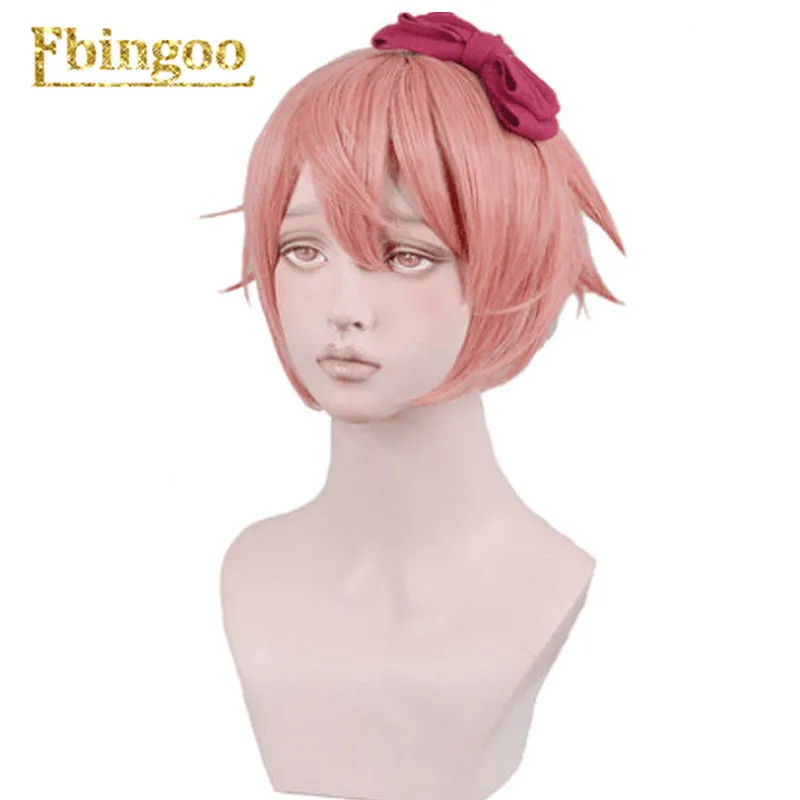 Ebingoo Sayori парик DDLC Doki Literature Club Синтетический Косплей парик естественная волна Короткие Розовые аниме Боб волосы парики для девочек