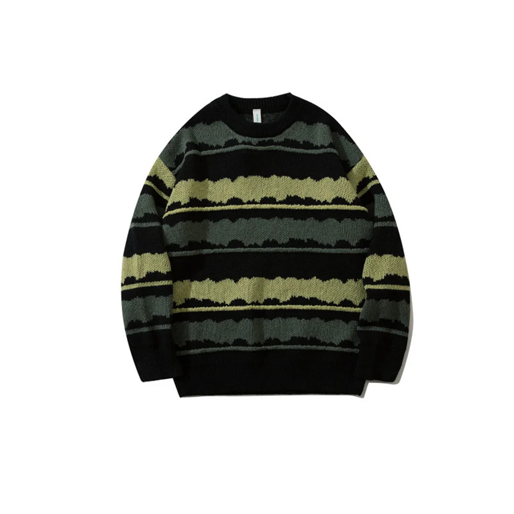 

Harajuku Vintage Jumper Striped Sweater Men Streetwear Pullover Hip Hop Oversize Casual O-Neck Knitwear Sweater Campus Couples