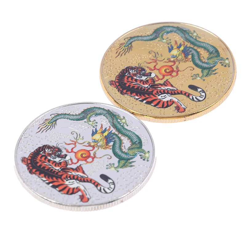 

Dragon Flying In The Sky Tiger Shine Pattern Medal Ancient Chinese Myths Legends Commemorative Coins Tai Chi Bring You Good Luck