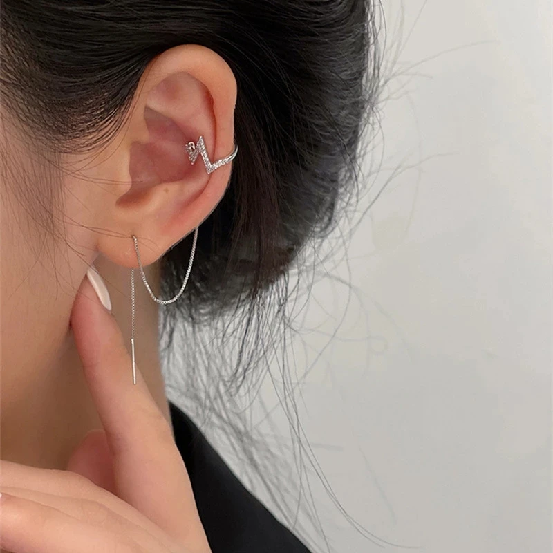 

1PC Ear Clip Long Tassel Earrings for Women 2021 Zircon Ear Cuff Earring Ear Line Fashion Jewelry Gift