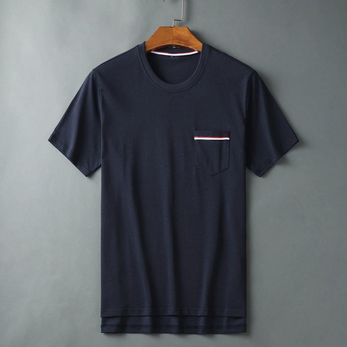 

TB Brand THOM T-Shirt Men Top Causal Striped Cotton Slim Shirt Pocket Short Sleeve Korean Design High Quality