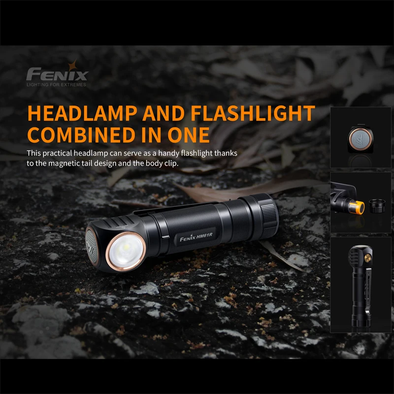 Налобный фонарь fenix HM61R Max 1200лм с зарядкой от USB 3500 мА/ч, фонарик с аккумулятором и нагрудная лампа