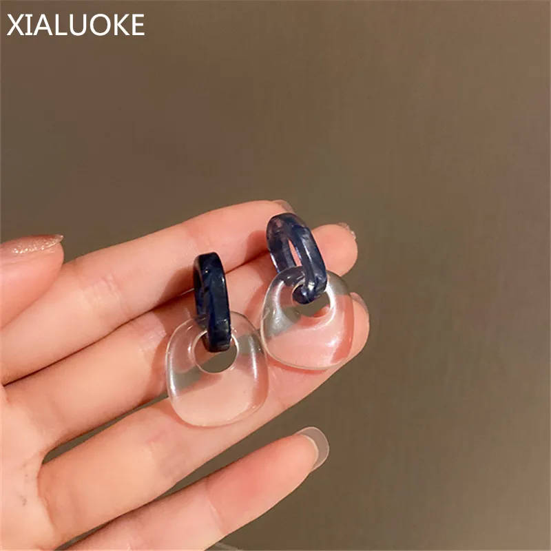 

XIALUOKE S925 Needle Contracted Transparent Blue Acrylic Earrings For Women Vintage Geometric Resin Drop Earrings Party Jewelry