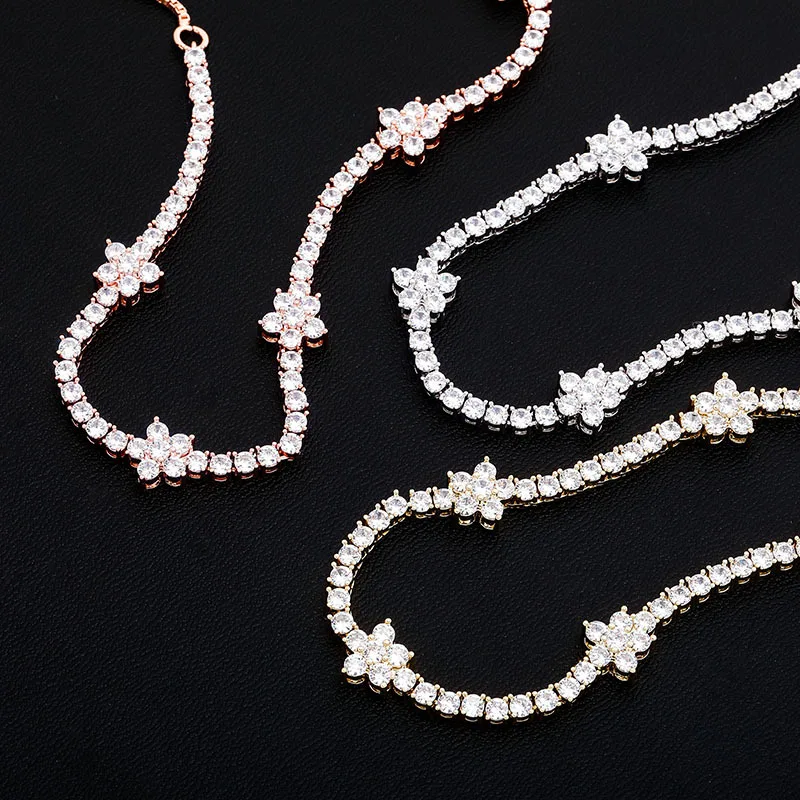 Новое ожерелье с цветком 4 мм регулируемое полностью циркониевое в стиле хип хоп