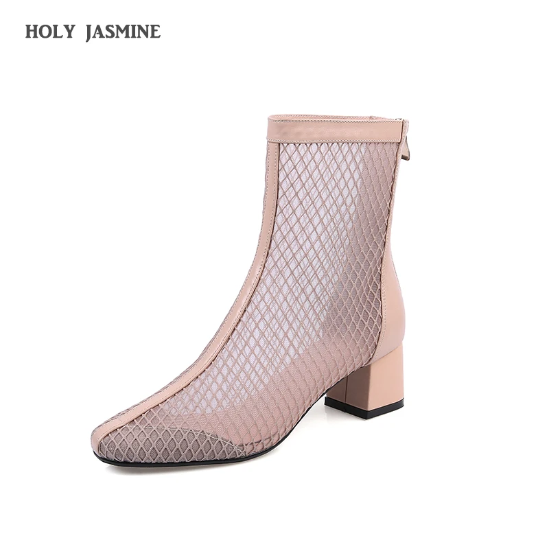 

HOT Genuine Leather Extreme High Heels Sexy Fetish Boots Women Short Boots Mesh Sandals Slip-On Spring/Autumn