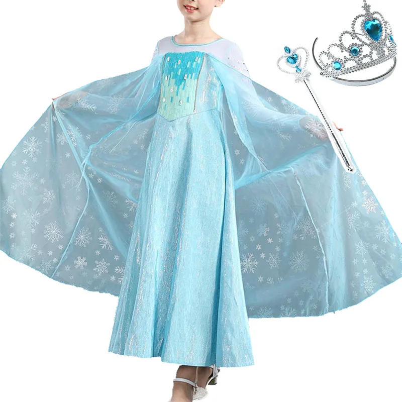 Elsa J and Set1 Платье принцессы Эльзы для девочек; Детский карнавальный костюм Снежной Королевы; Детский костюм Эльзы на Рождество и День рождения; парик; корона; волшебная палочка; одежда для костюмированной вечеринки - Цвет: Elsa J and Set1