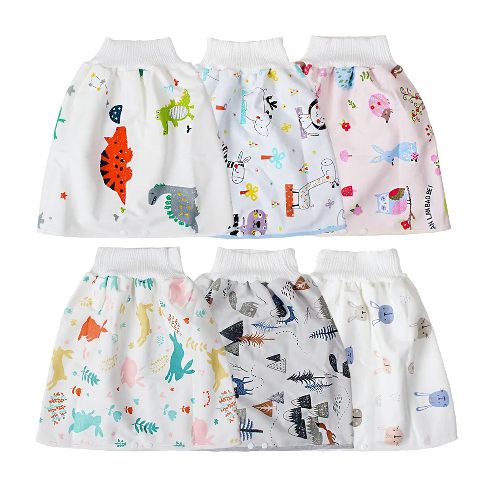 

Baby Diaper Skirt Cartoon Animals Printed Training Pants for Children High waist Waterproof Reusable Urine Pad Baby Care