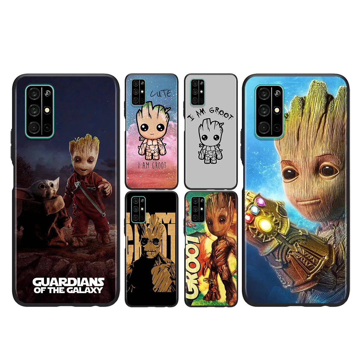 

For Honor Play 3E 8S 8C 8X 8A 8 7S 7A 7C MAX Prime Pro 2019 2020 Black Phone Case Marvel I am Groot Soft Silicone Cover