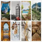 Настенные виниловые 3D-обои с рисунком пейзажа, стикер на дверь, украшение для гостиной, спальни, домашний декор, художественная Наклейка на стену