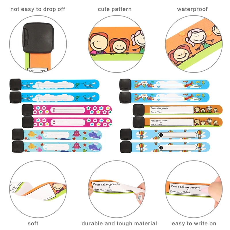 12Pcs/Set Children Travel Outdoor Safe Anti-lost Wristband Safety Recognition Bracelet For Kids Adjustable Waterproof |