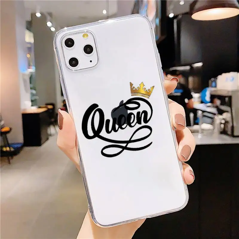 

Crown Letter King Queen Phone Case Transparent soft For iphone 5 5s 5c se 6 6s 7 8 11 12 plus mini x xs xr pro max