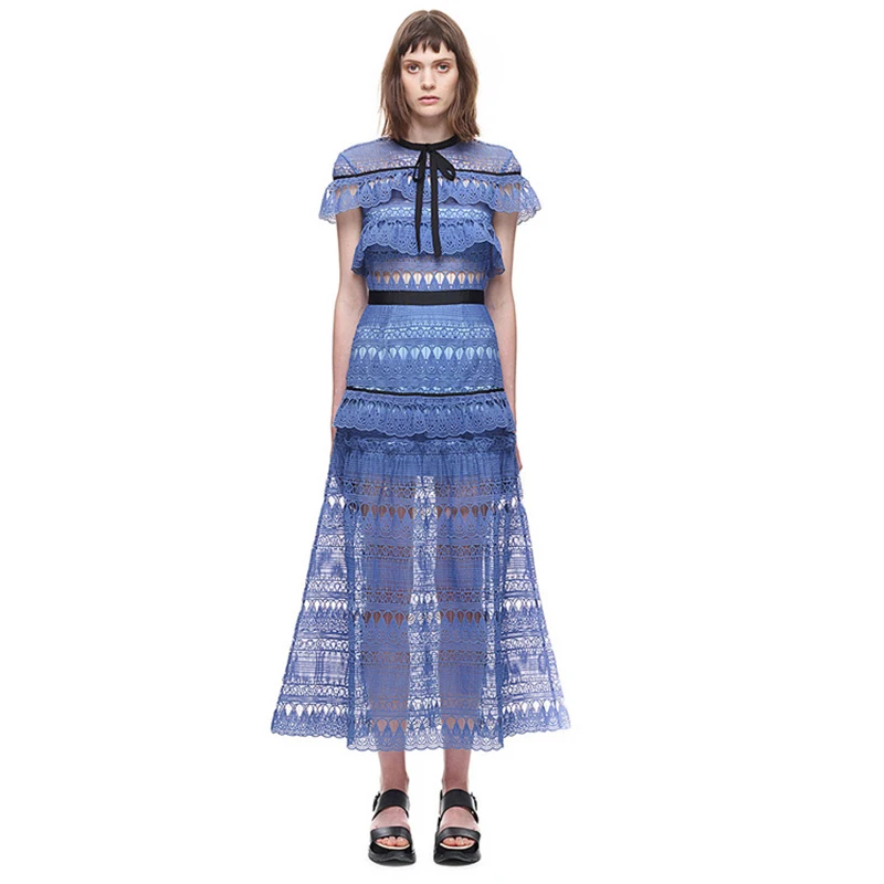 Женское модельное Кружевное платье Автопортрет лоскутное ажурное длинное плащ с