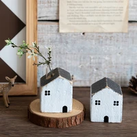 vintage wooden house ornaments home decoration small architecture vase desk miniature craft work baby kids room nursery decor