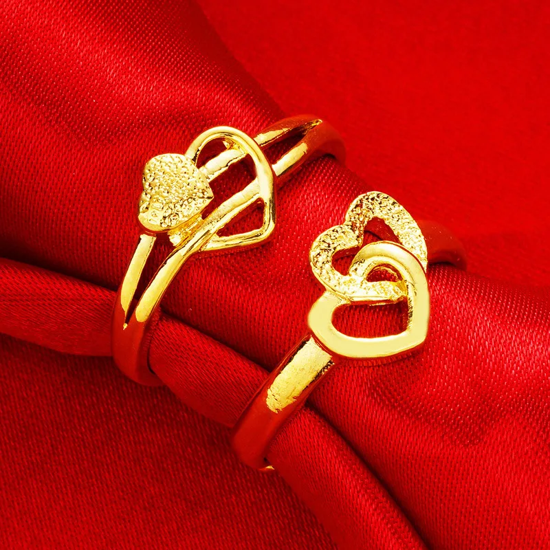 

Double Heart Rings for Women 24K Gold Plated Women Rings Vintage Party Anniversary Wedding Engagement Rings Fashion Jewelry