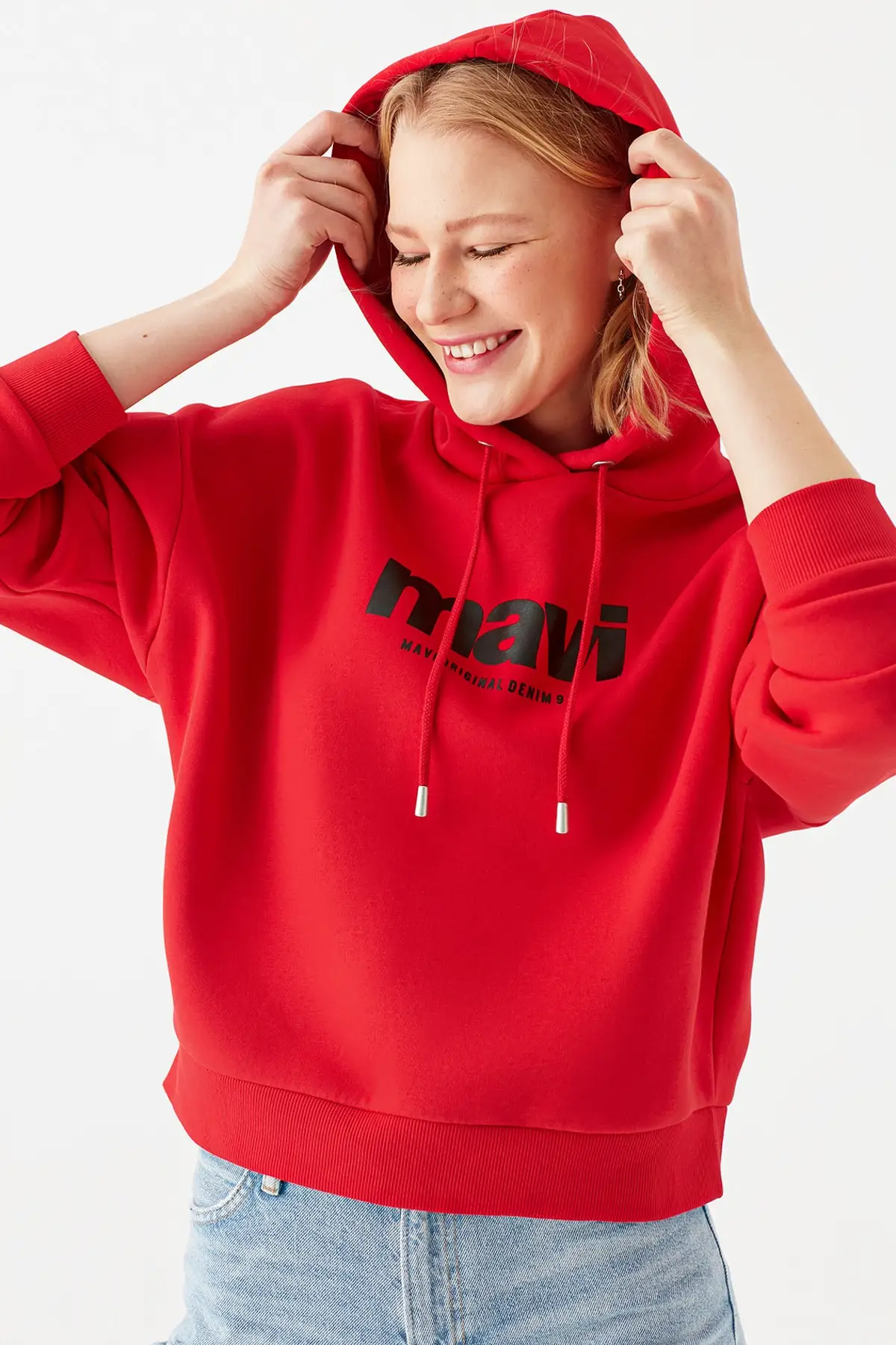 

Women's Blue Logo Printed Red Sweatshirt