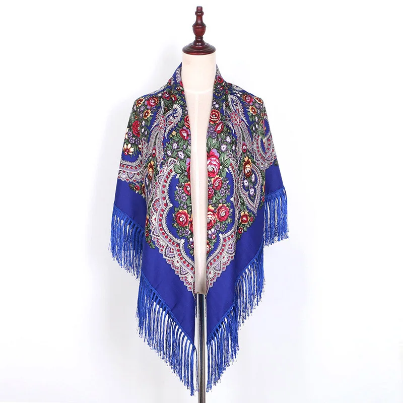 Hot sale Russian Big Size Square Scarf Twill Cotton Long Tassel Spring Winter Shawl Women Female Muslim Pashmina 140*140cm |