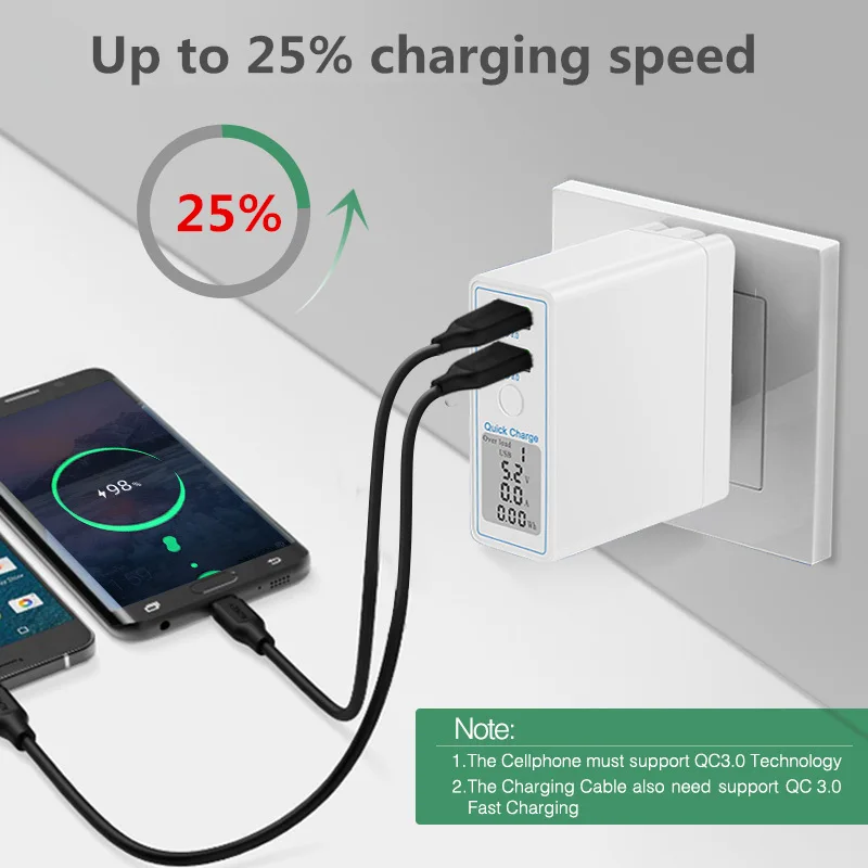 Светодиодный дисплей Dual USB Quick QC 3 0 зарядное устройство дорожный адаптер для