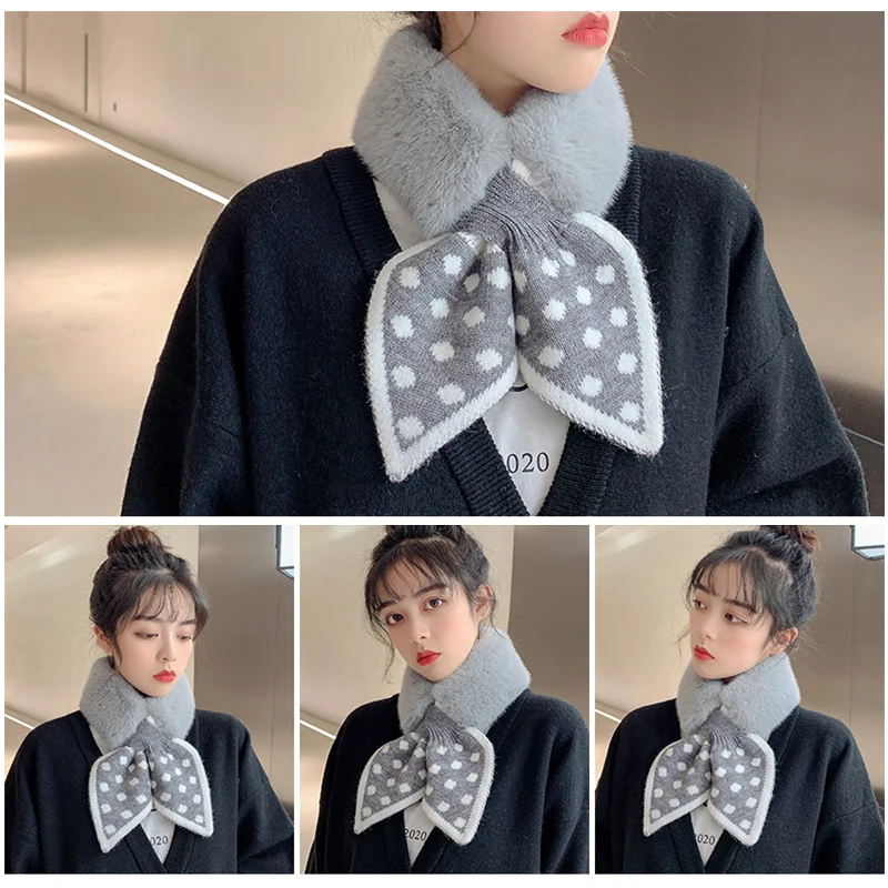 

Peach Heart Polka Dot Plush Scarf Women Neck Collar Scarf Neckerchief Women Designer Thick Knitted Scarves LXH