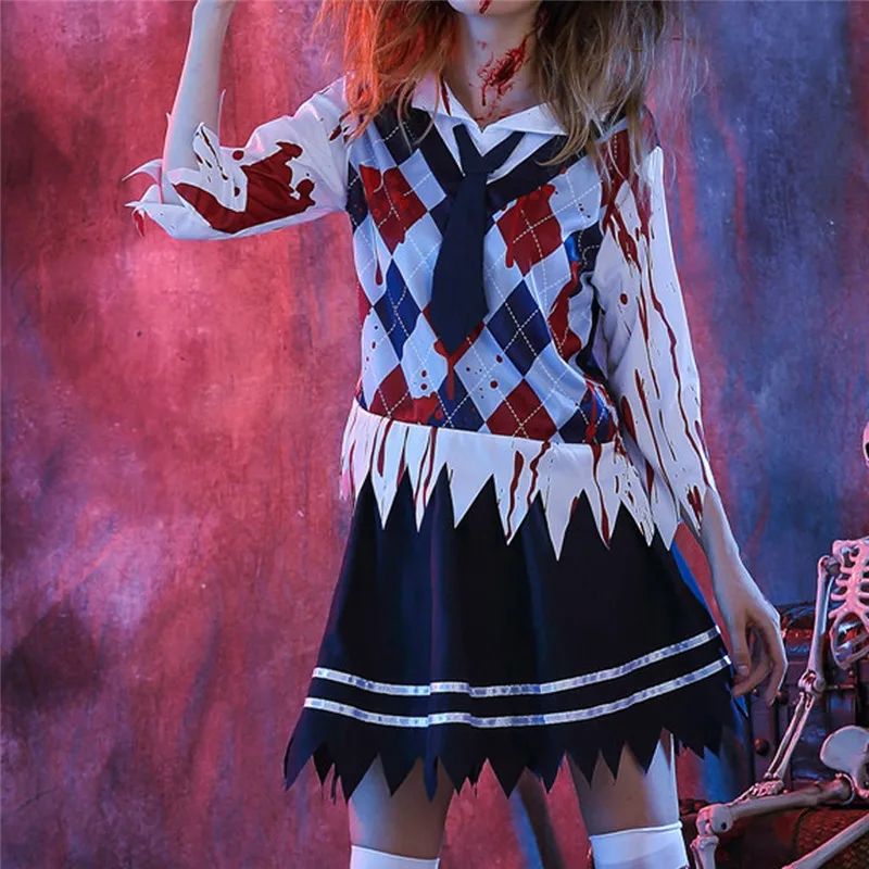 Женский костюм для старшей школы с зомби Хэллоуина страшный призрак