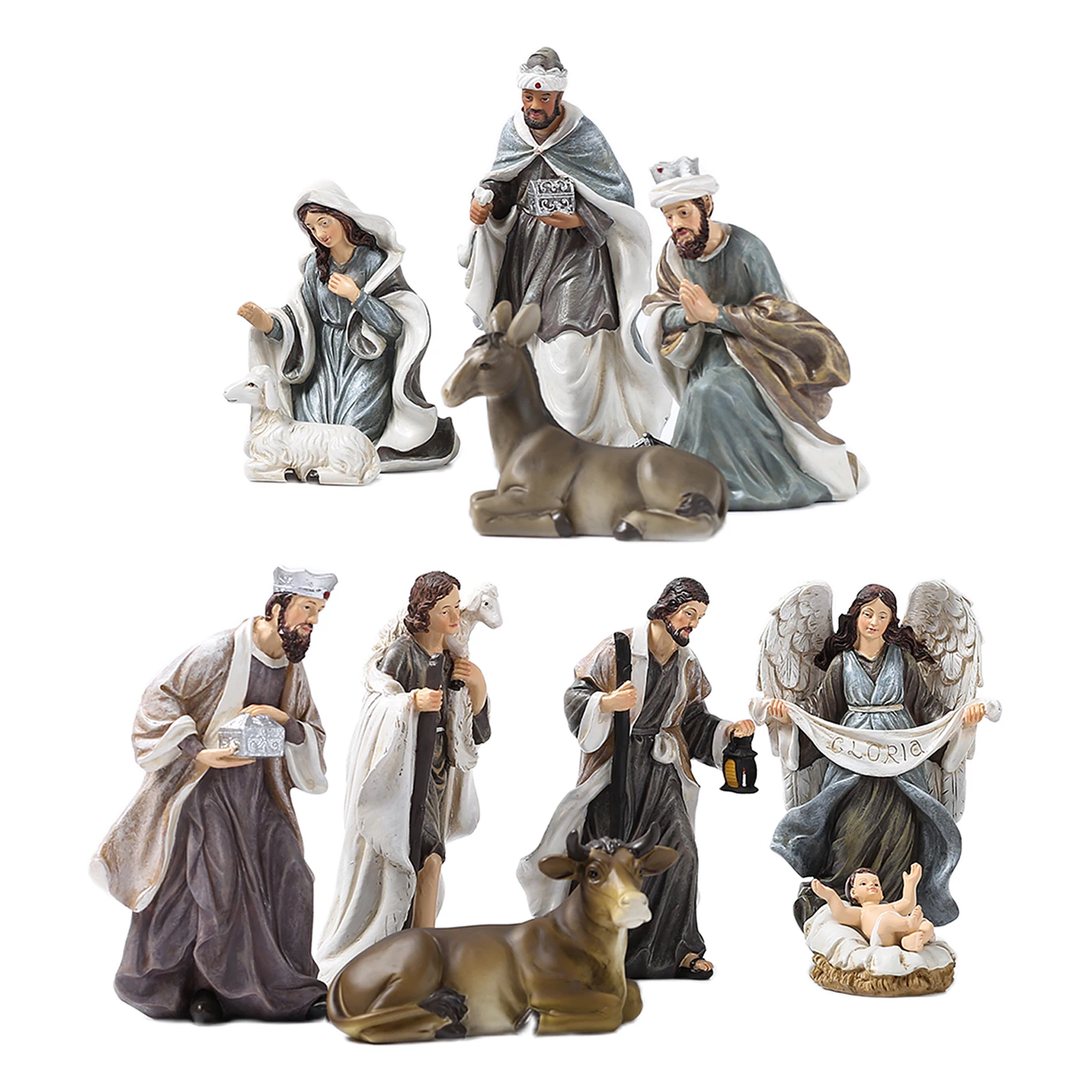 

12 Piece Resin Nativity Set Animals And Figures Church Ornament