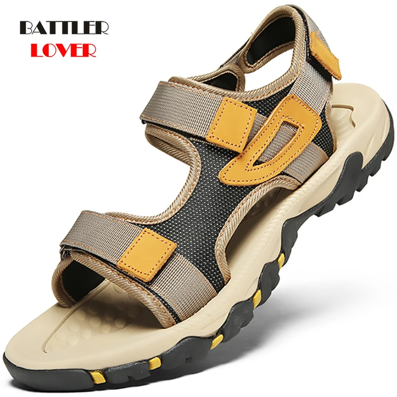 Men's Sandals Canvas Luxury Brand Summer Men Aqua Shoes Beach Slippers Male Open Toe Hook &amp Loop Sandalen Wear-resisting | Обувь