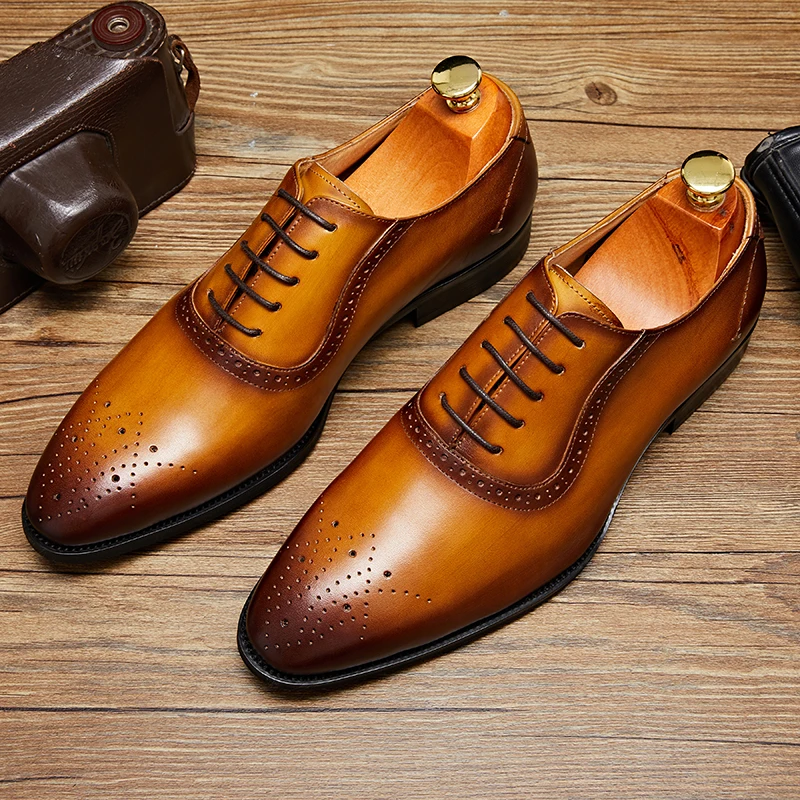 

New Black / Brown Oxfords Mens Groom Shoes Genuine Leather Dress Shoes Male Social Shoes