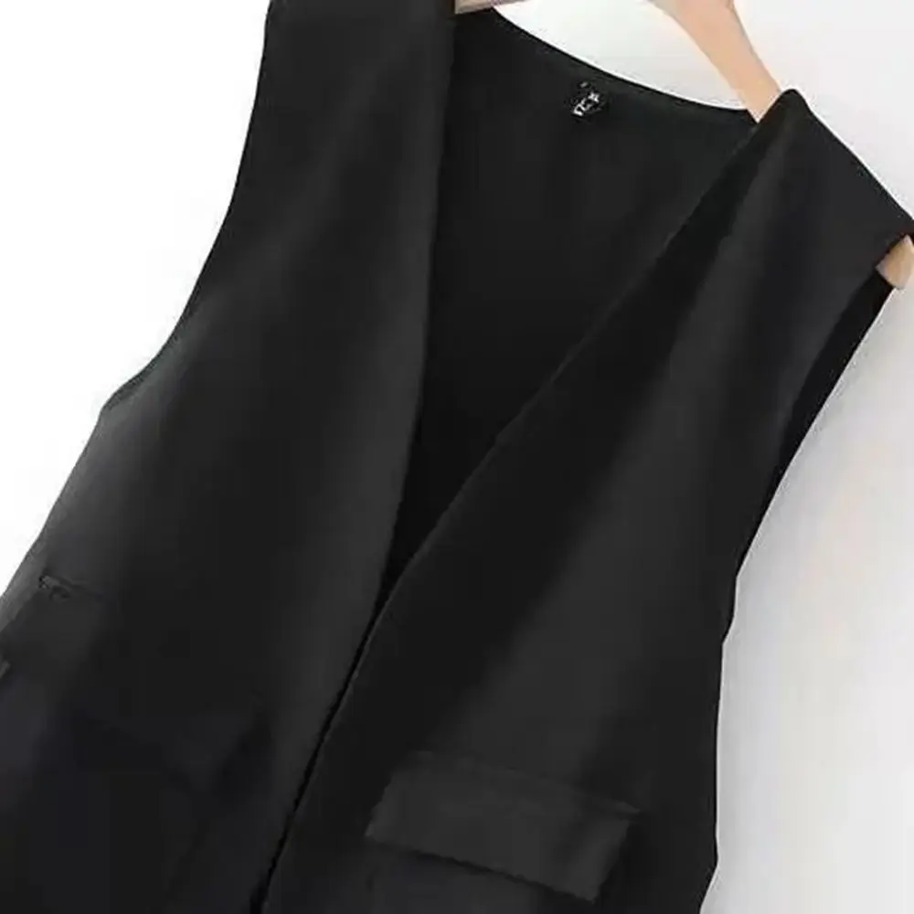 

Spring Summer Women Chiffon Vest Coat Black White Sleeveless Thin V Neck Jacket Solid Pockets Waistcoat Femme Plus Size Gilet