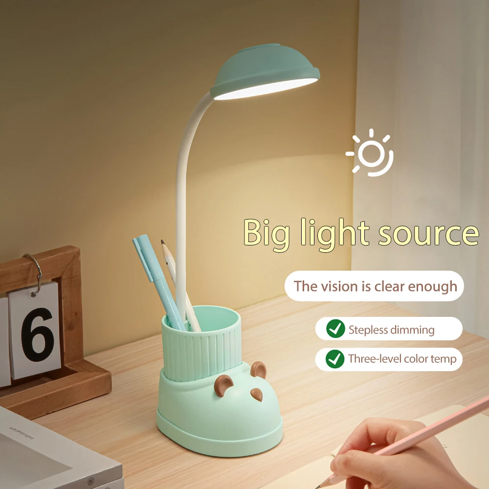 

Cute Cartoon LED Desk Lamp with Boot Shaped Pen Holder USB Rechargeable Gooseneck Eye-Caring Dimmable Touch Table Study Light