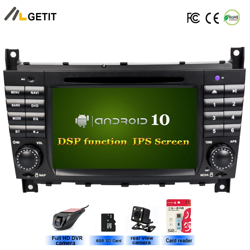 Автомагнитола DSP IPS Android 10 для Mercedes/Benz W203 W209 C180 C200 C220 C230 C240 C250 8 дюймов