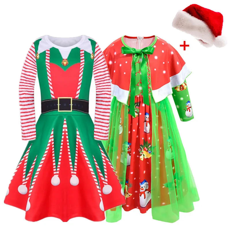 Новый Рождественский костюм зеленого эльфа для девочек Праздничный Санта Клауса