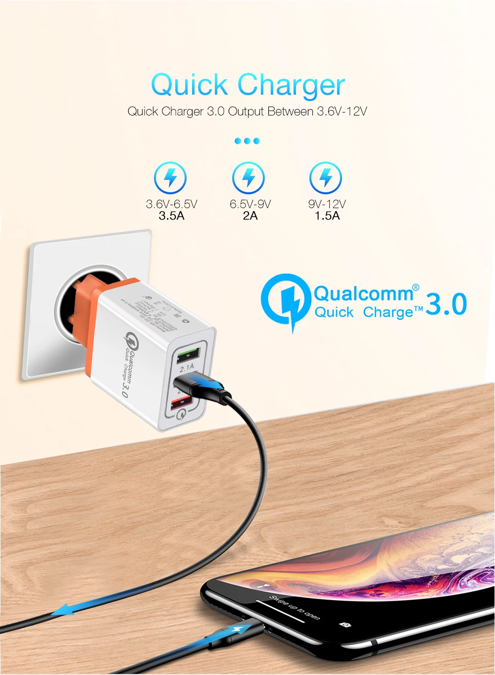 QC 3,0 5V 3A USB зарядное устройство Быстрая зарядка 3,0 адаптер быстрой зарядки 3 USB зарядное устройство для мобильного телефона iphone XR XS Max X 7 8 зарядное устройство s