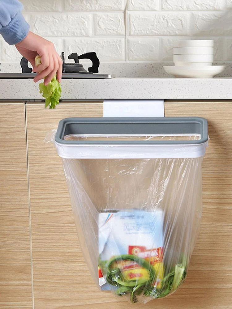 

Portable Plastic Garbage Hanging Bag Kitchen Trash Storage Rack Bag Hook Scouring Pad Dry Shelf Holder Kitchen Trash Can