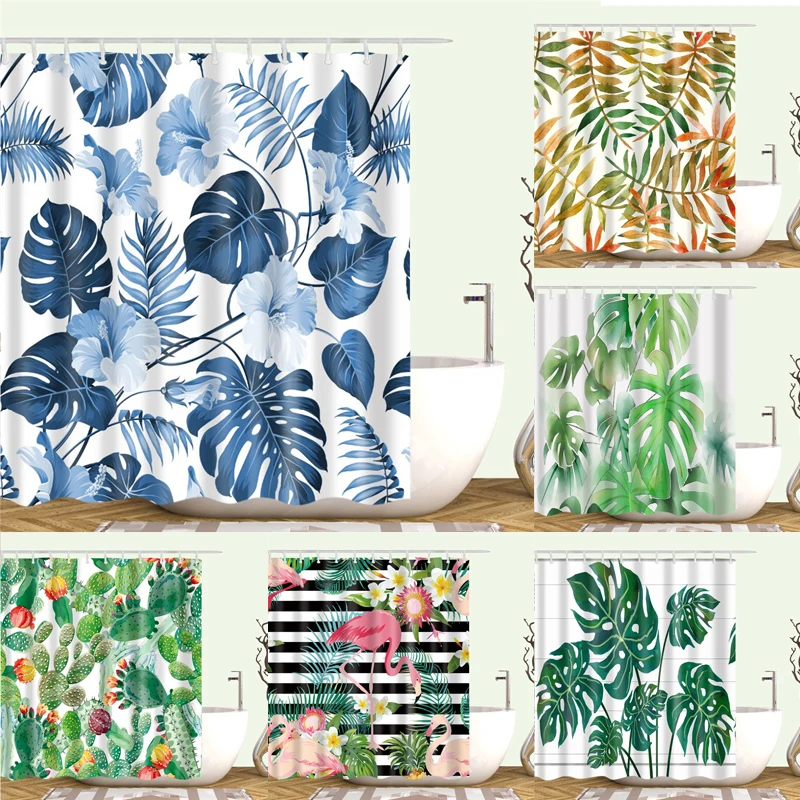 Тропические занавески для душа с зелеными растениями КАКТУСОМ листьями пальмы