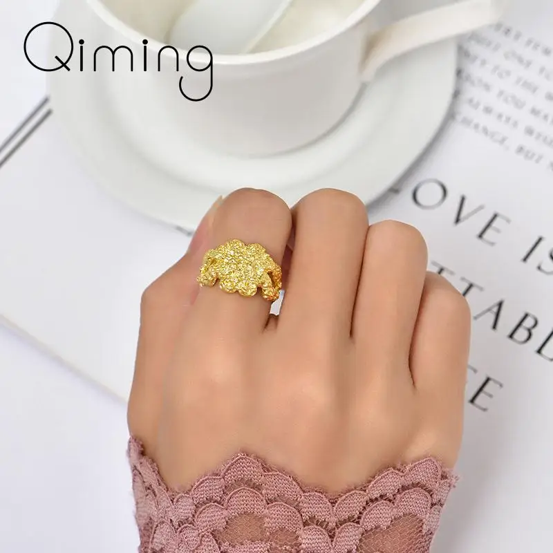 

Массивное геометрическое женское кольцо в этническом стиле, винтажное ювелирное изделие золотого цвета, регулируемое обручальное женское ...