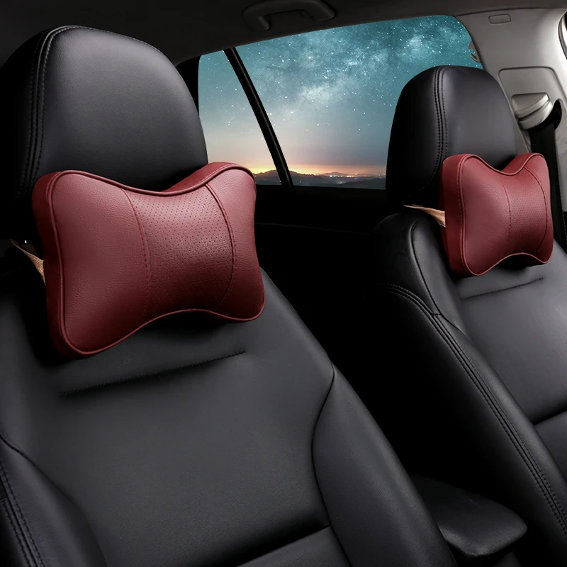 

Car Neck Pillow PU Leather Seat Head rest Pillows Cushion For Renault BMW Toyota Nissan Volkswagen Mazda Hyundai Honda Kia