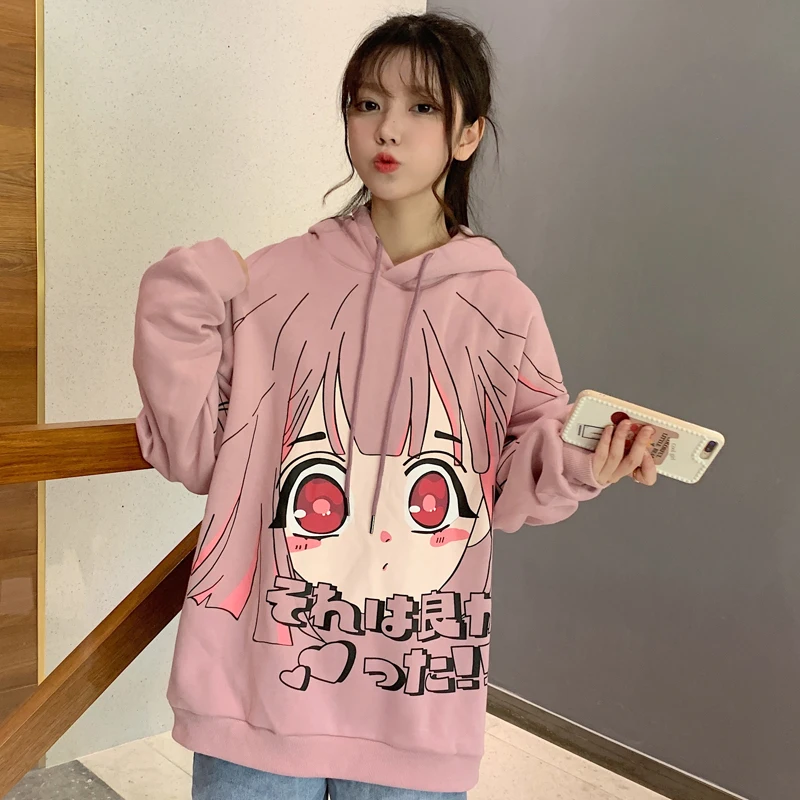 

Women Streetwear Tops Cartoon Print Long Sleeve Pullovers Oversized Harajuku Hoodie Plus Size Winter Clothes Sweatshirt
