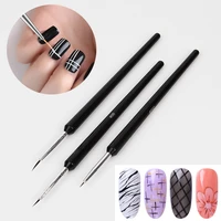 3pcsset nail art brush pen black slim thin liner drawing pen painting stripe flower brushes nails art decoration tools t0810