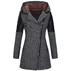 Женское шерстяное пальто на молнии, осенне-зимнее серое пальто в стиле панк и готика, офисное модное лоскутное пальто из искусственной кожи, смешанное шерстью, 2021