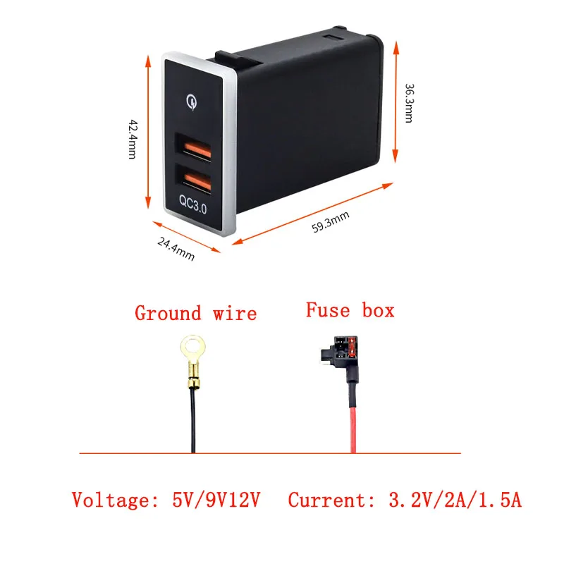 1 шт. автомобильное зарядное устройство USB QC3.0 с двумя разъемами
