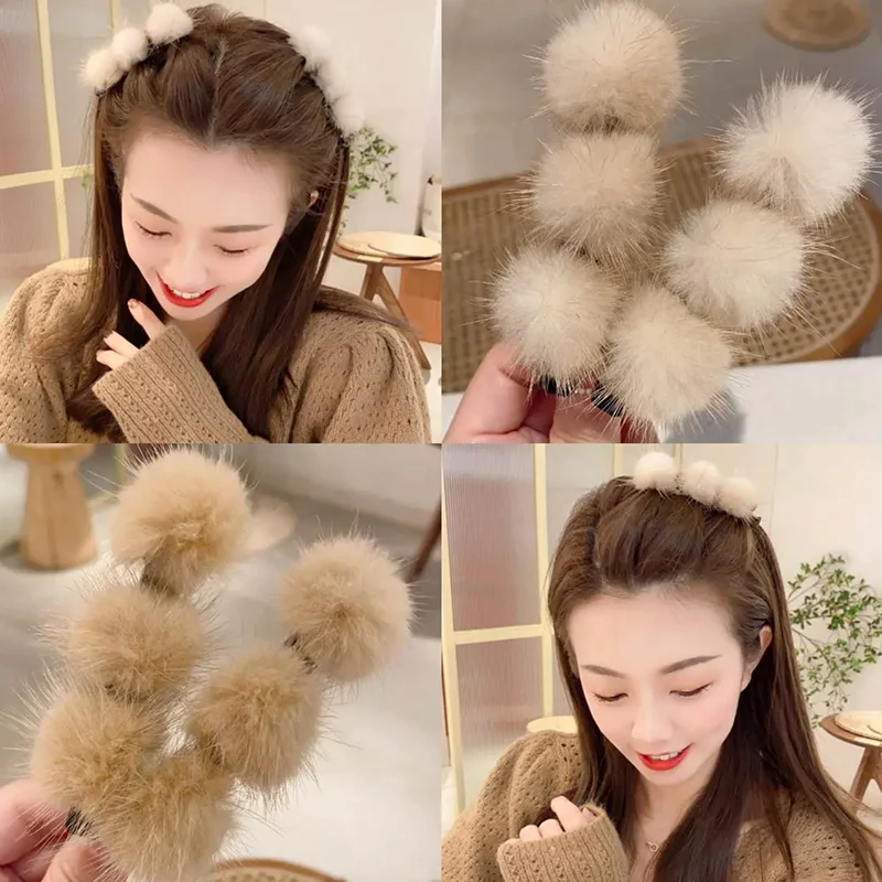 Меховые шарики для волос зажимы женские челки фиксированные заколки зимняя