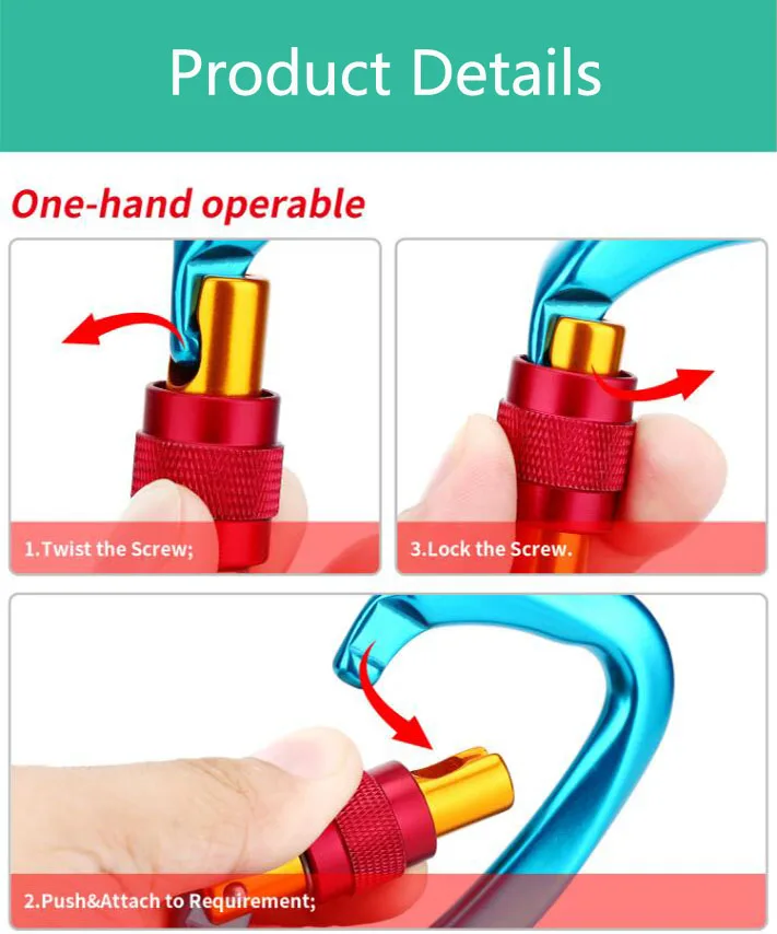 Outdoor Tool Mountaineering Caving Rock Climbing Carabiner D Shaped Safety Master Screw Lock Buckle Escalade Equipement 2PCS | Спорт и