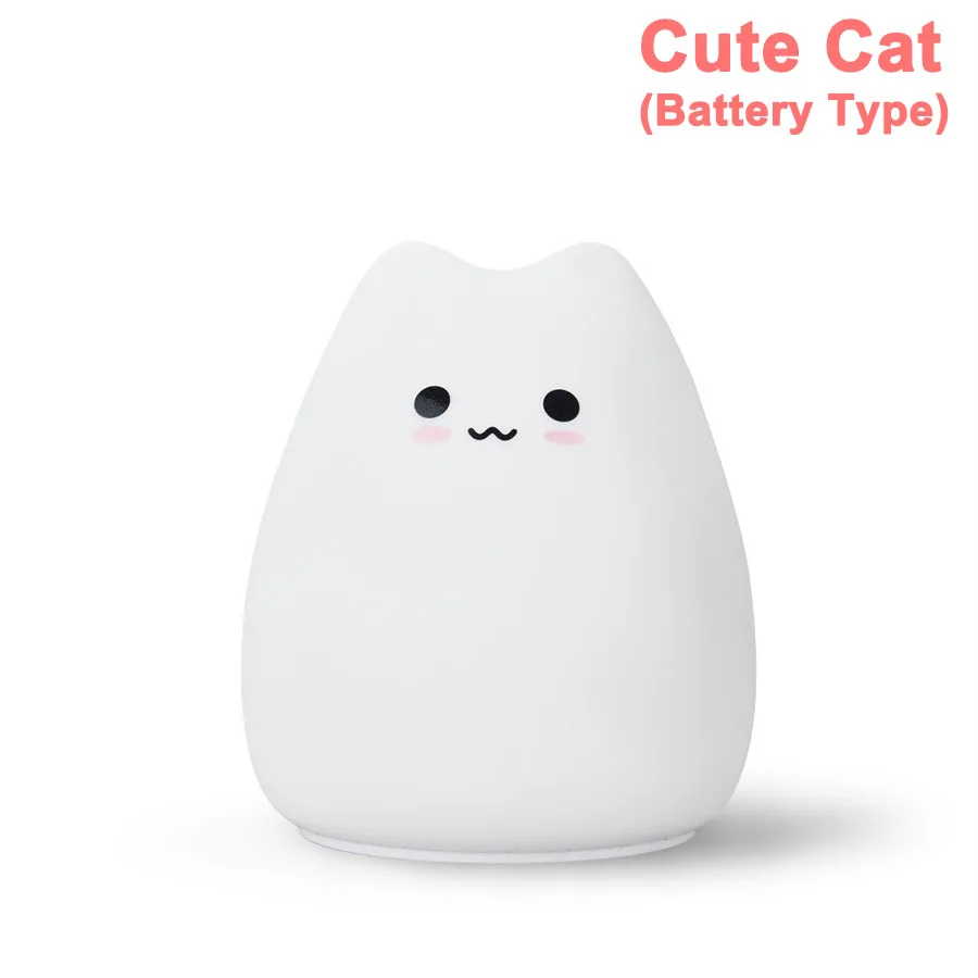 Cute Cat Battrey Силиконовый сенсорный Сенсор светодиодный ночной Светильник милый кот Пингвин Спальня ночника для детей подарок для маленьких детей 7 цветов - Испускаемый цвет: Cute Cat Battrey