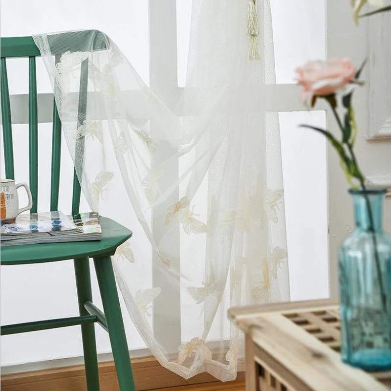 Занавески из вуали с вышивкой прозрачные белые занавески чистой сетки бабочками