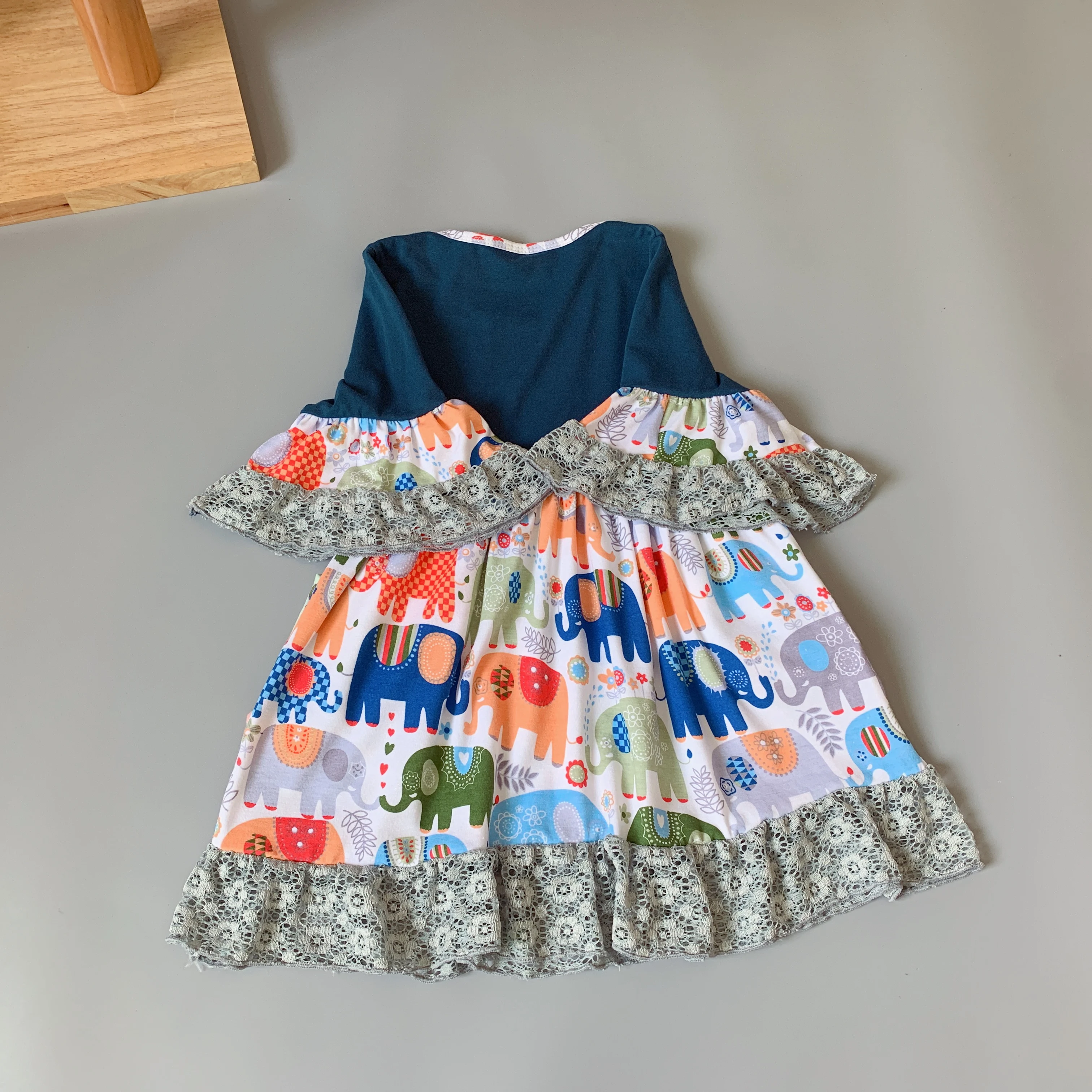 Новое дизайнерское Летнее Детское хлопковое платье с кружевом и принтом слона