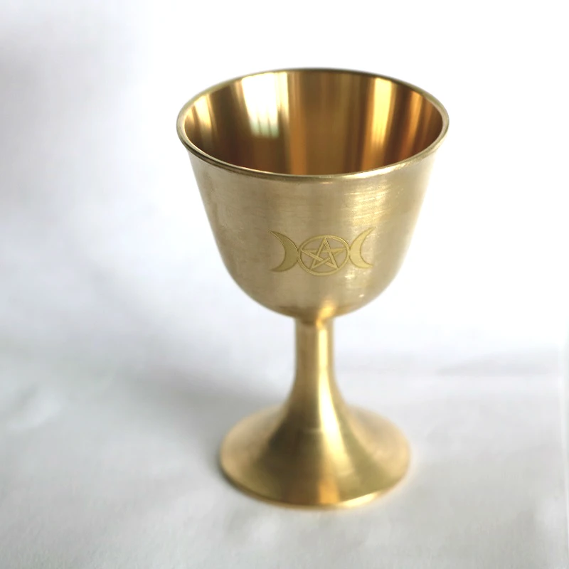 

ritual cup triple moon altar goblet wicca Goldplating brass tableware ceremony Divination Astrological tool altar Chalice prop