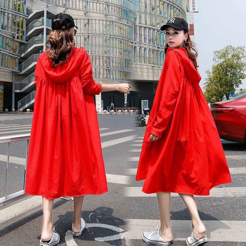 2021 Women Summer Hooded Clothing women femme Fashion Plus Size Loose Sunscreen Thin Coat Long Sleeve Beachwear Trench Jacket | Женская