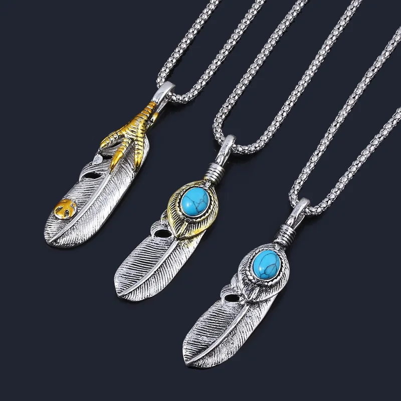 RJ Ретро готическое ожерелье с подвеской в виде пера Сидней Золотой Орлан коготь